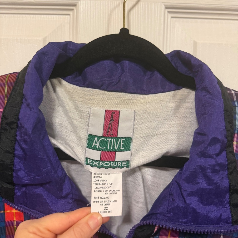 Active Exposure Vintage Purple Plaid Colorblock Windbreaker Jacket Womens 2X - Picture 3 of 16